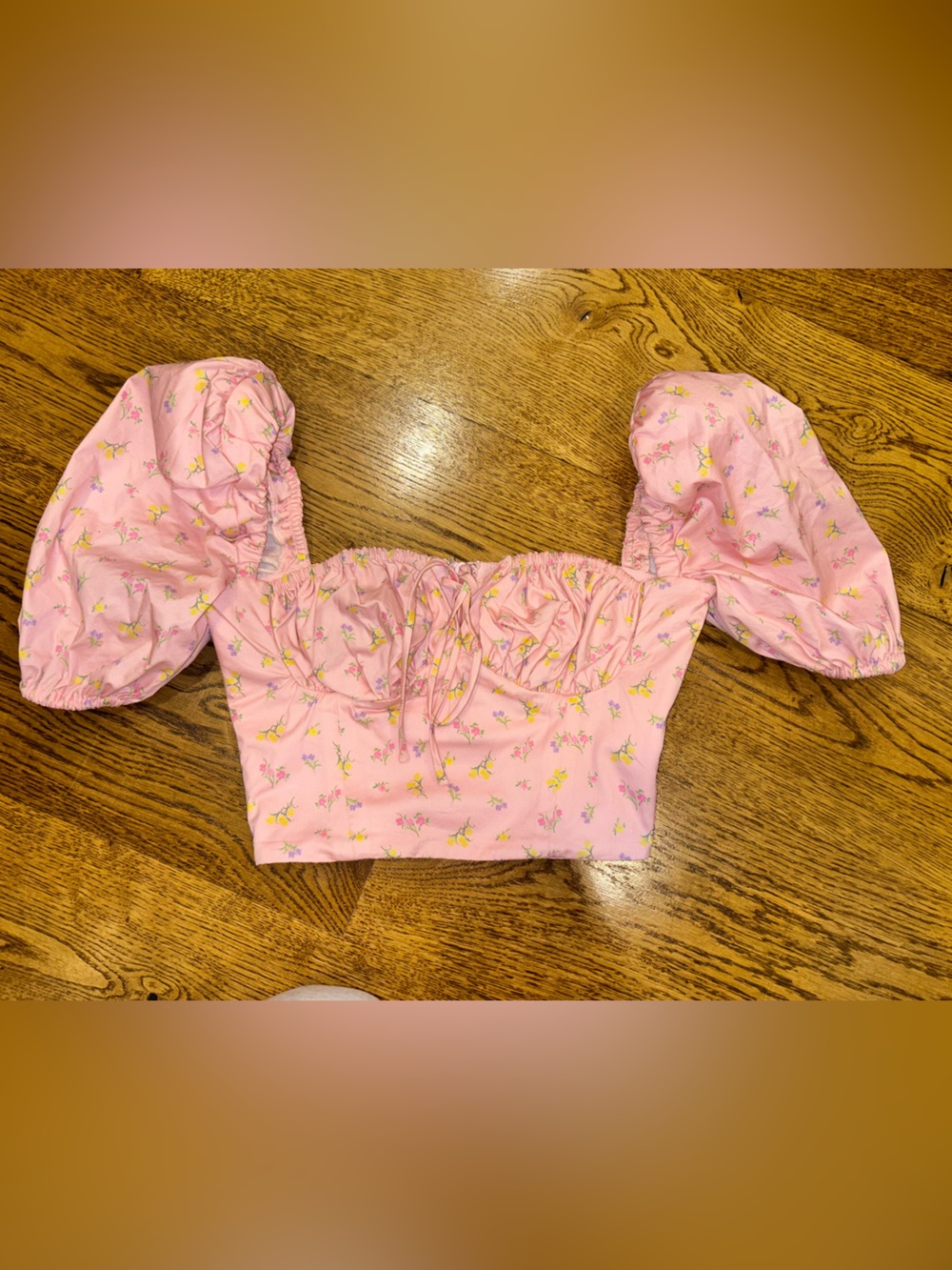 Nwot House Of CB Arianna Pink Floral Puff Sleeve Corset Top Romantic Neckline XS
